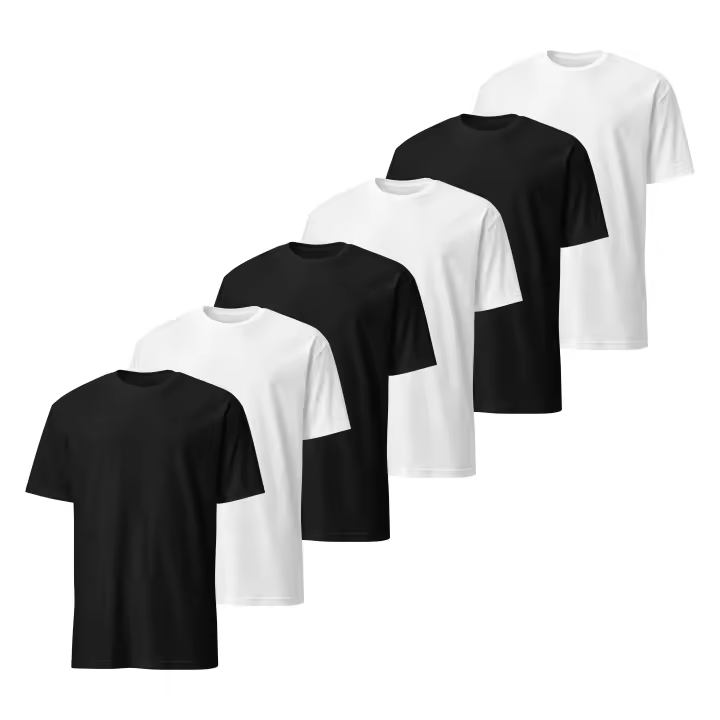 Pack de 6 Camisetas de Manga Corta para Hombre - Premium - 100% Algodón de Alta Calidad - Diseño Ligeramente Ajustado - Color Blanco y Negro - Marca SO Wear Siempre Original - 1