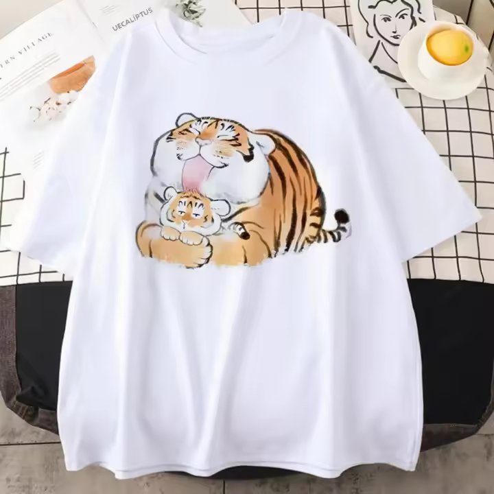 Camiseta De Mujer Con Imagen De Tigre Grueso Y Divertida Estilo Harajuku Manga Corta Casual Para Verano Tops Lindos Y Divertidos De Dibujos Animados - 1