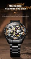 Reloj Mecánico Automático Para Hombre OUPINKE 3196 Acero Inoxidable Negro Luminoso Y Resistente Al Agua De 50M Con Esfera Skeleton Y Correa De Acero Inoxidable - details 10