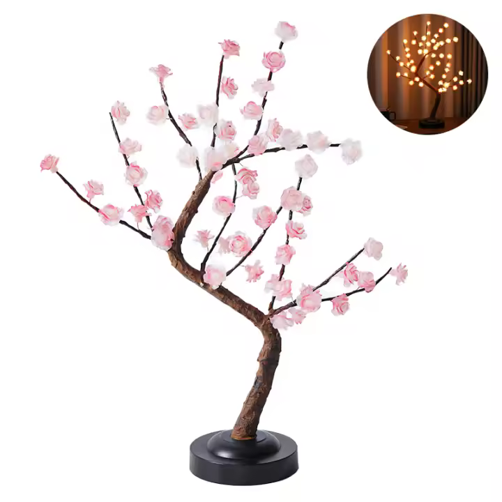 Lámpara De Árbol LED Con Flores Rosa Iluminación Nocturna Con Pilas O USB Para Decoración De Habitaciones Oficinas Y Fiestas Regalo De Bonsái Artificiales - 1