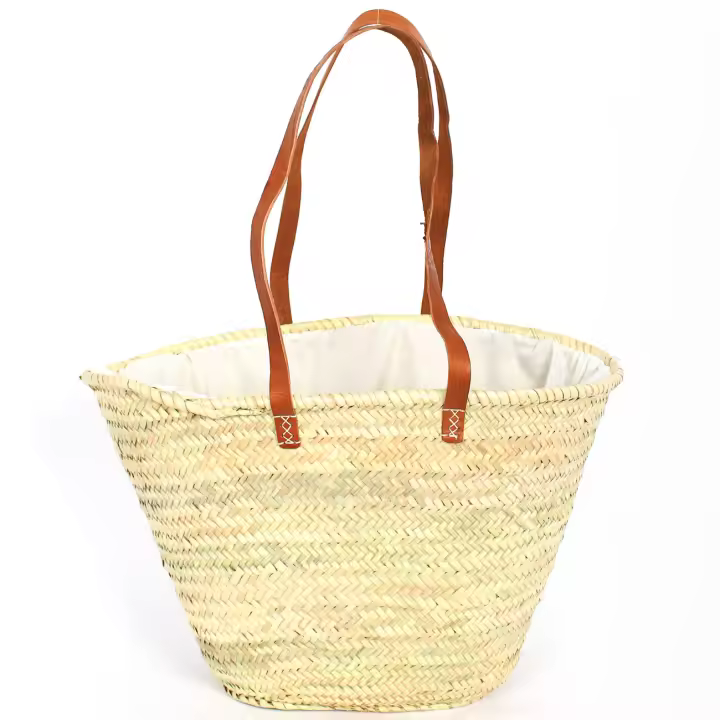 Capazo de Palma Clásico Asa Piel Marrón Medidas: 35 x 28 x 17 cm - 1