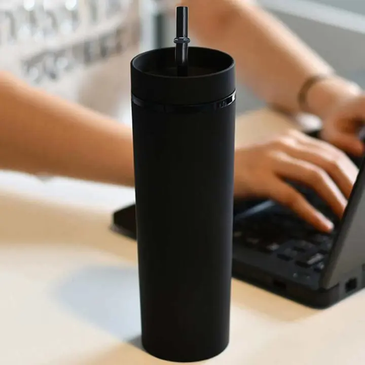 Taza De Plástico Doble Capa Con Gran Capacidad Y Alto Valor Estético Taza De Bebida Fría Con Tubo Recto Taza Portátil Con Pajita Para Adultos - 1