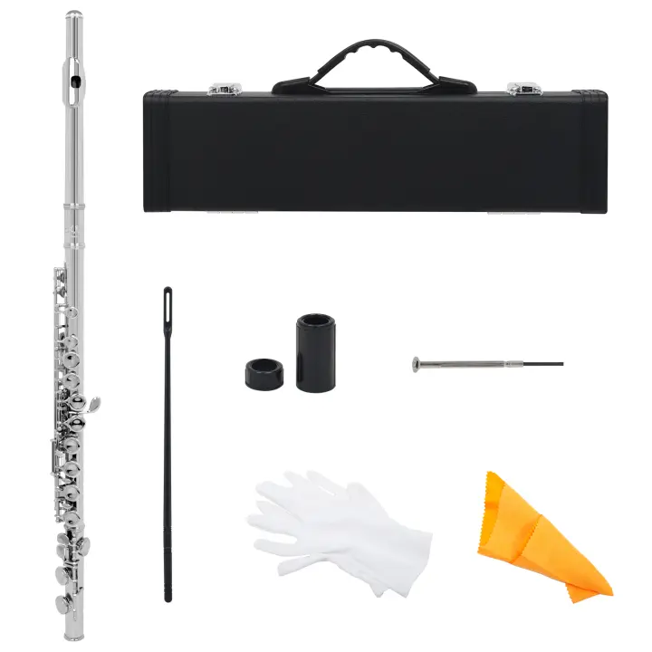FLUTE Transversal SLADE 16 Agujeros C Key Profesional Con Caja Paño De Limpieza Y Guantes Instrumento Musical De Concierto Plata Enchapada CuproNickel - 1