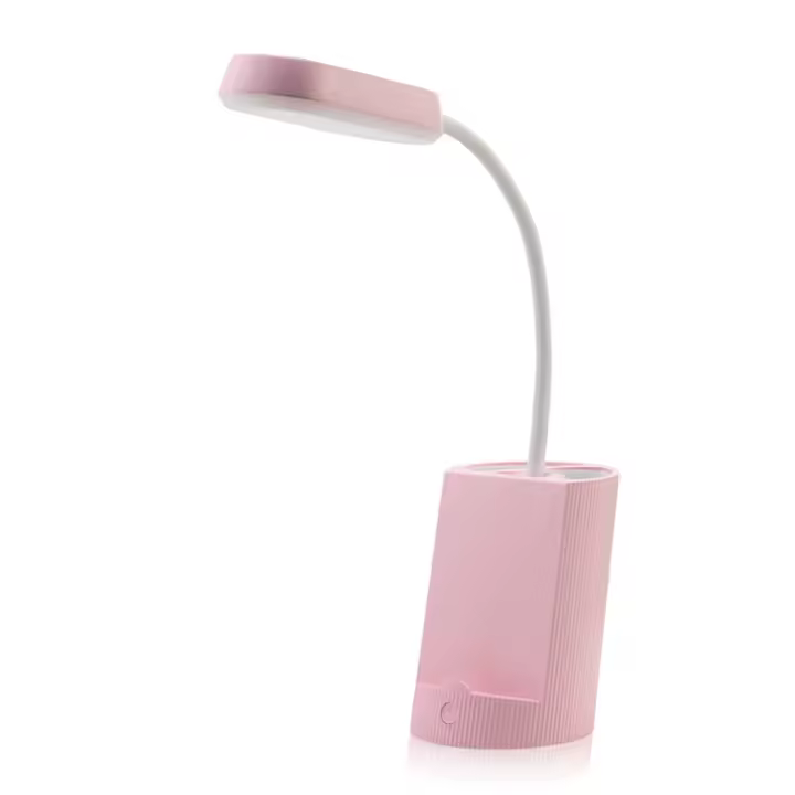 Lámpara de escritorio moderna con portalápices, lámpara LED pequeña para dormitorio, lámpara de escritorio portátil creativa, lámpara de noche recargable para dormitorio, rosa - 1