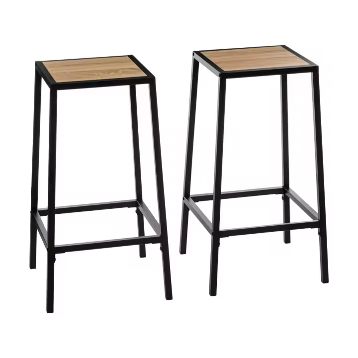 ARISE SHOP-Juego de 2 Taburetes Altos de Color Negro y Madera,Taburetes de bar sin respaldo para isla de cocina, comedor, 32 x P. 32 x H. 70,5 cm - 1