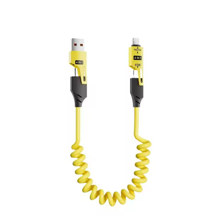 Cable De Datos Telescópico NNBILI 4 En 1 65W 6A USB C Para Cargador Rápido Compatible Con iPhone 15 14 13 12 Cable USB De Primavera - 1