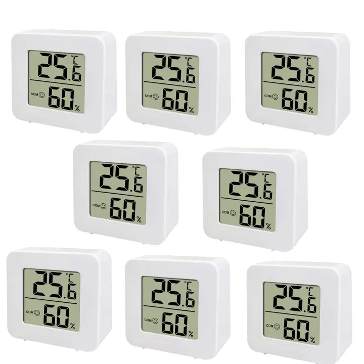 SSITO Mini Termómetro LCD para Interiores - Paquete de 8 Grados - Medidor de Temperatura y Humedad - 1