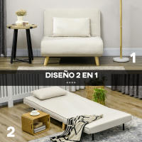HOMCOM Sofá Cama Individual 2 en 1 Sillón Cama Plegable Sillón Individual con Respaldo Ajustable y Cojín para Sala Dormitorio Oficina en Casa Carga 125 kg 90x78x79 cm Beige - details 5