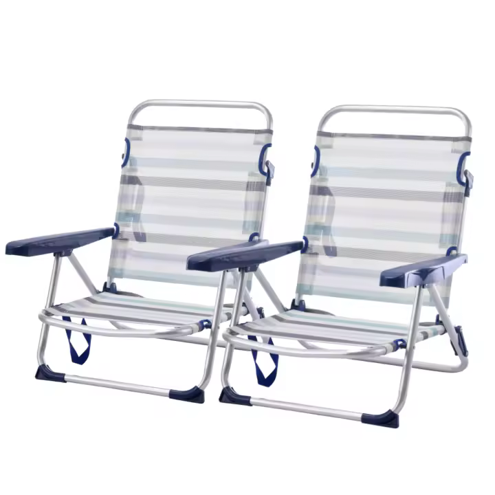 Pack de 2 - Sillas Playa Plegable Convertibles en Cama de Aluminio y Textileno 53x20x78cm con pieza tope antivuelco - 1