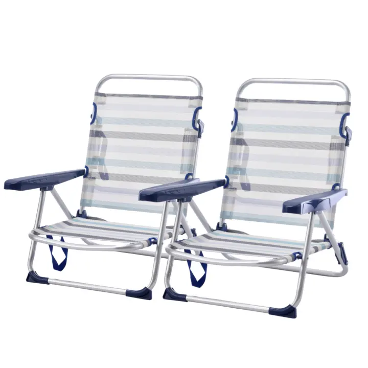 Pack de 2 - Sillas Playa Plegable Convertibles en Cama de Aluminio y Textileno 53x20x78cm con pieza tope antivuelco - 1
