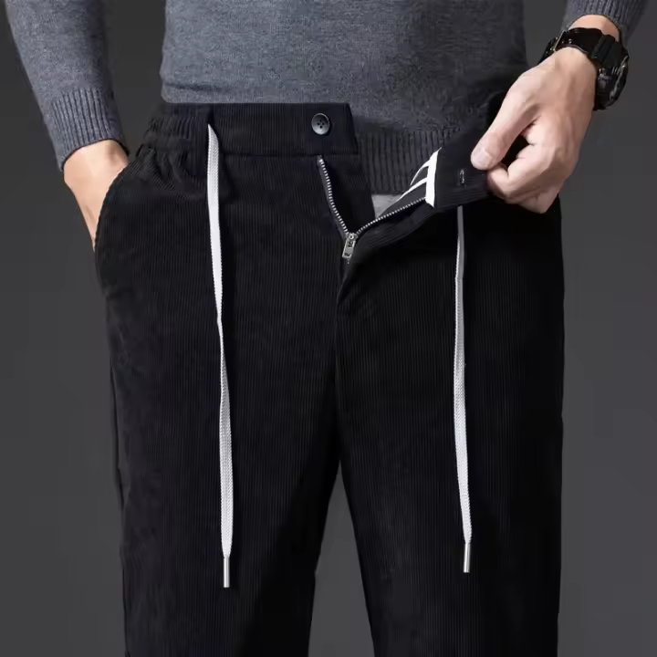 Pantalones Casuales De Corduroy Para Hombre Cintura Elástica Estilo Clásico Moda Comoda Talla Recta Negro Gris Caqui Primavera Otoño - 1