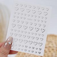 6 Hojas De Estampados De Uñas Metálicos Plateados Con Estrellas 3D Y Cadena De Metal Decoraciones Adhesivas Para Uñas - details 3