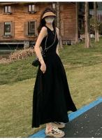ZMZBCH Vestido Negro De Verano Estilo Hepburn Con Cintura Ajustada Y Falda De Swing Grande Sin Mangas Vestido Largo A-Line Para Mujer - details 5