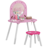 AIYAPLAY Tocador Infantil con Taburete y Espejo, Tocador para Niñas con Dibujos de Corazones, Mesa de Maquillaje para Niños y Niñas de 3-6 Años, Rosa - details 0