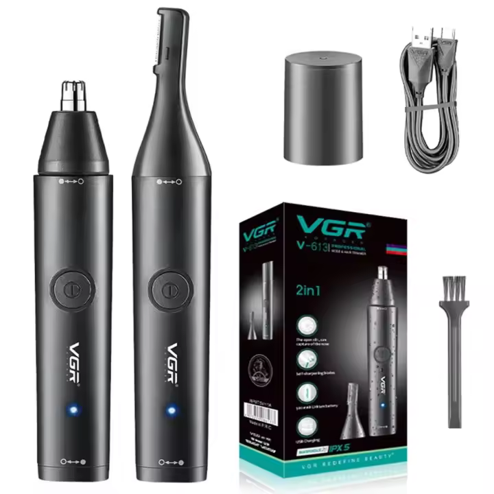 VGR 2en1 Afeitadora Eléctrica Recargable Para Rostro Y Cuello Afeitadora De Nariz Y Orejas Peinado De Barba Y Cejas Para Hombres Y Mujeres Trimmer De Cabello Facial Recargable - 1
