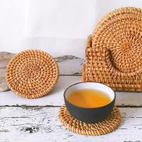 Mantelos Redondos Hechos a Mano De Rattan Y Algodón Ecológico 8-20cm Coaster Bowl Mats Tapete De Té Insulación Pad Japón Estilo - details 3