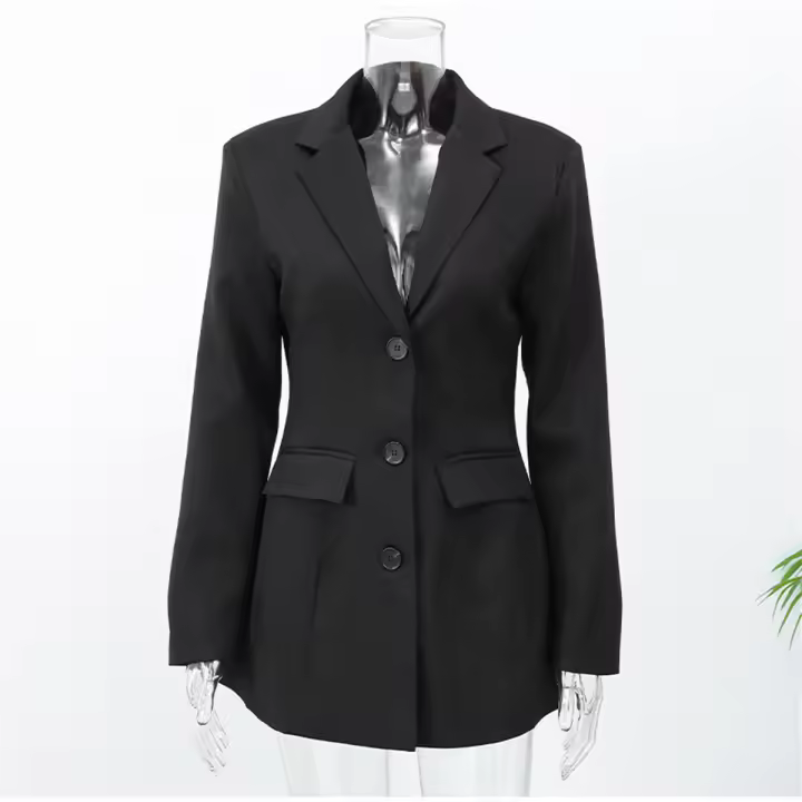 Elegante Mini Vestido Negro Blazer Para Mujer Con Cuello En V Y Mangas Largas Traje De Negocios Elegante Alta Cintura Adecuado Para Trabajo Y Fiestas - 1