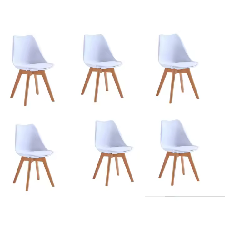 Juego de 6 sillas tulipán con patas de madera, mueble estilo nórdico medieval, con asiento acolchado de cuero sintético, para escritorio, comedor, dormitorio, balcón o restaurante BAR hosteleria, OFICINA Mesa de comedor nórdica  cocina, - 1