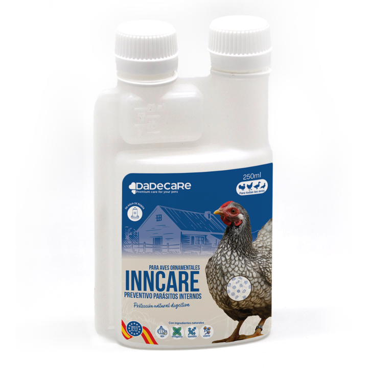 DADECARE Desparasitante Preventivo Interno Natural 250 ml – Para Gallinas, Aves de Corral y Exóticas – Ayuda a Prevenir y Tratar Trastornos Digestivos – Composición Natural – Con Extractos de Ajo y Orégano – Inncare