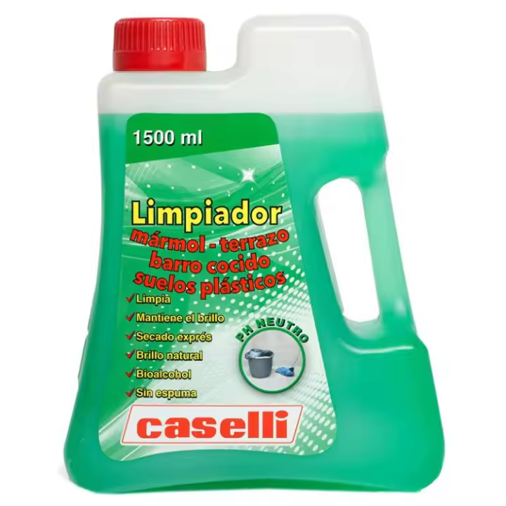 Caselli Abrillantador mármol, terrazo y suelos plásticos 1.5 litros - Limpia, abrillanta y conserva suelos y paredes - Con Bioalcohol - Limpieza diaria profesional - Desinfecta e higieniza - 1