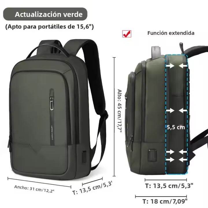 Mochila De Negocios Para Hombre Heroic Knight Con USB Y Carga Para Laptop De 15.6 Pulgadas Impermeable Y De Cuero Oxford Negra - 1