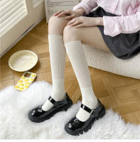 Medias Largas Para Mujer Estilo Coreano Preppy De Primavera Verano Medias Almohadilladas Sencillas a Rayas Casuales De Coton Y Poliéster Con Spandex - details 1