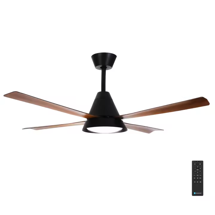 Aigostar ventilador de techo silencioso con luz 4 aspas de imitación de madera motor reversible uso en invierno y verano temporizador 6 velocidades ajuste de brillo y color ahorro de energía Negro - 1