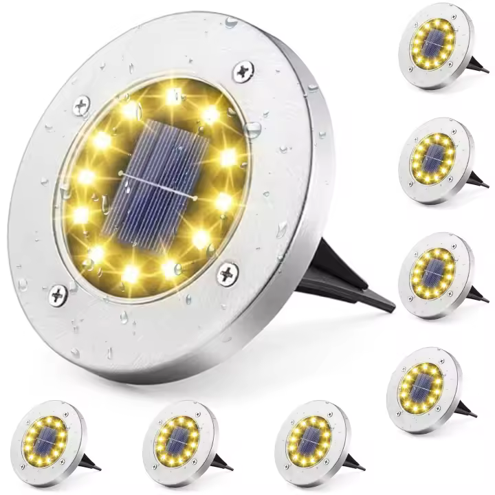 Luces Solares para Exteriores, 8 unidades, 12 LEDs, Luces Solares de suelo, Luces Decorativas IP65, impermeables, Luces Solares para Caminos, para Jardín Perfectas, patio, céped, Parque, terraza (Blanco cálido) - 1