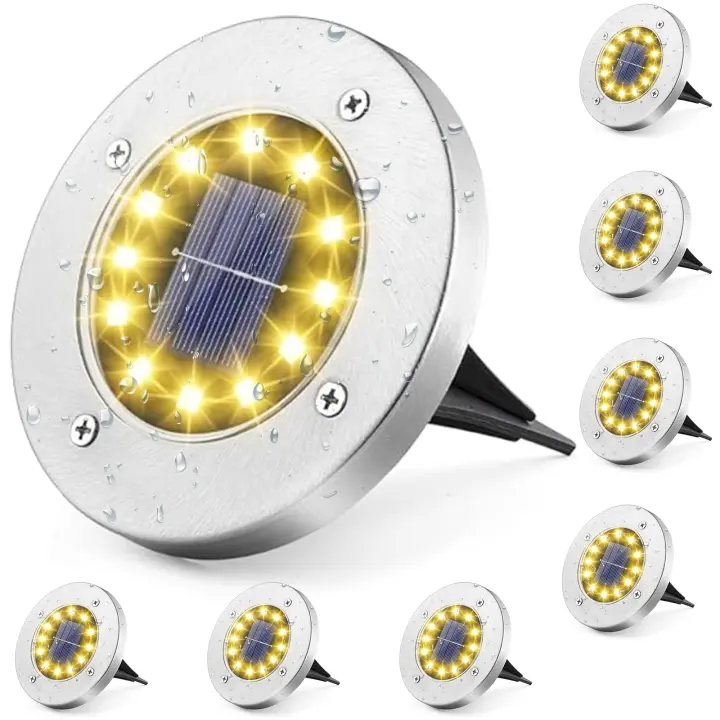 Luces Solares para Exteriores, 8 unidades, 12 LEDs, Luces Solares de suelo, Luces Decorativas IP65, impermeables, Luces Solares para Caminos, para Jardín Perfectas, patio, céped, Parque, terraza (Blanco cálido) - 1