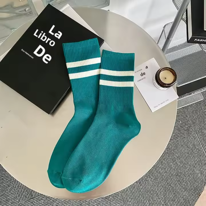 Calcetines De Algodón De Moda Japonesa Para Mujer Calcetines Deportivos De Color Caramelo Estilo Preppy Rayados Casual - 1