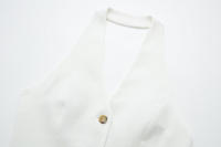 Conjunto De Traje Para Mujer TRAF Con Cuello Colgante Y Chaqueta De Botones Estilo Inglés Pantalones De Cintura Alta Casual - details 20