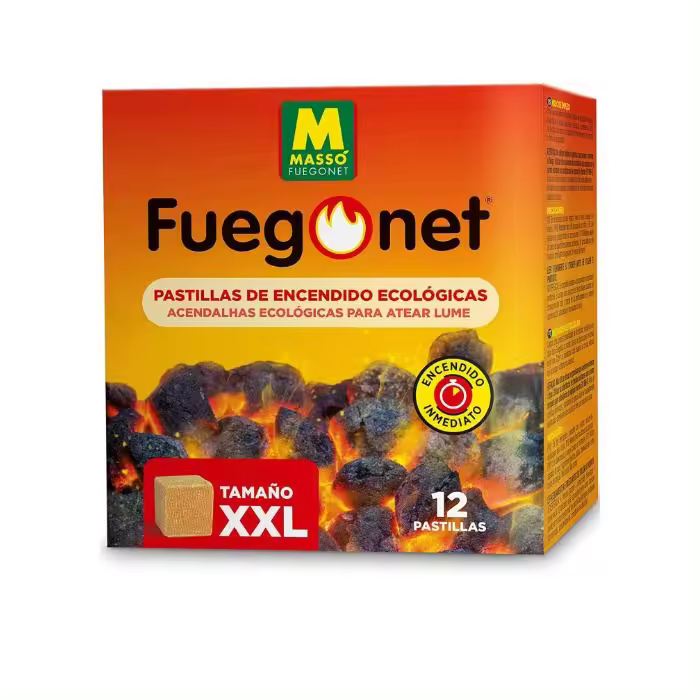 Pastillas ecológicas XXL Fuegonet 12 uds. Compuestas por madera vegetal y aceites vegetales que no producen humos ni olores desagradables - Massó - 1