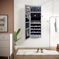 Espejo joyero con armario y luz led, montaje en puerta o pared, con cerradura, 2 cajones, organizador elegante de joyería en gris o marrón rústico, perfecto para dormitorio y habitación - details 3
