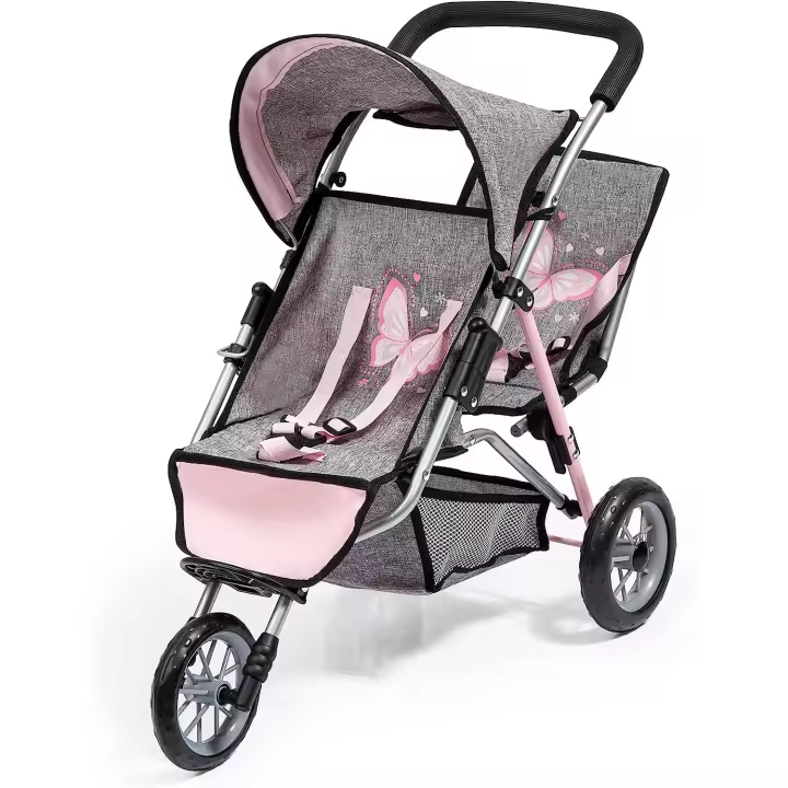 Silla Paseo Doble gemelar Jogger en gris y rosa Bayer Design - 1