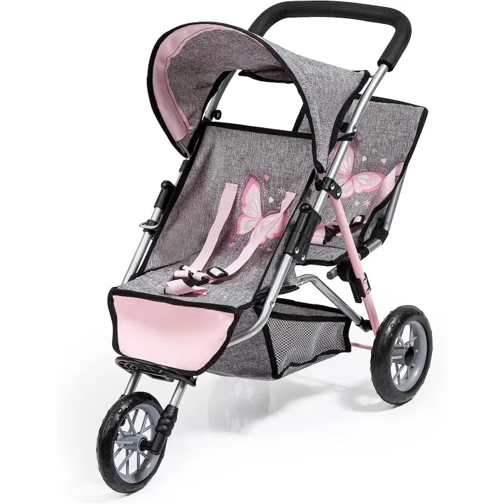 Silla Paseo Doble gemelar Jogger en gris y rosa Bayer Design - 1