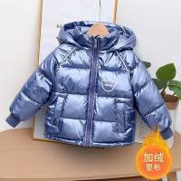 Chaqueta Gruesa Invierno Para Niños Y Niñas Con Estampado De Oso Resistentes Al Polvo Con Lining De Velours Cálido Con Capucha Traje De Nieve Para 2-6 Años Azul Negro - details 0