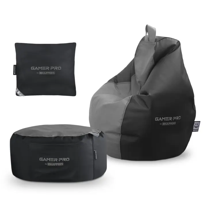 Pack Gamer Gris: Puff Gamer PRO + Reposapies + Cojín HAPPERS - Cómodo, ligero y resistente. Make it Happers® - 1