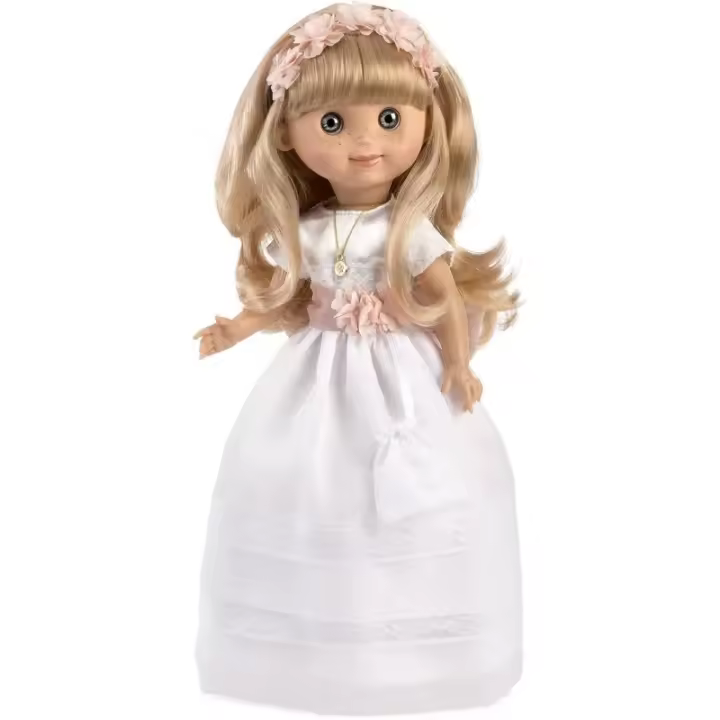 Muñeca Linda de comunión rubía 40 cm, articulada de vinil, vestido blanco con diadema de flores Berbesa BER800848 - 1