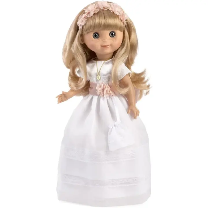 Muñeca Linda de comunión rubía 40 cm, articulada de vinil, vestido blanco con diadema de flores Berbesa BER800848 - 1