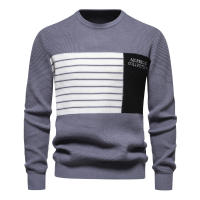 Otoño nuevo suéter de los hombres a rayas empalme de manga larga suéter de los hombres de cuello redondo de moda suéter casual de los hombres - details 4