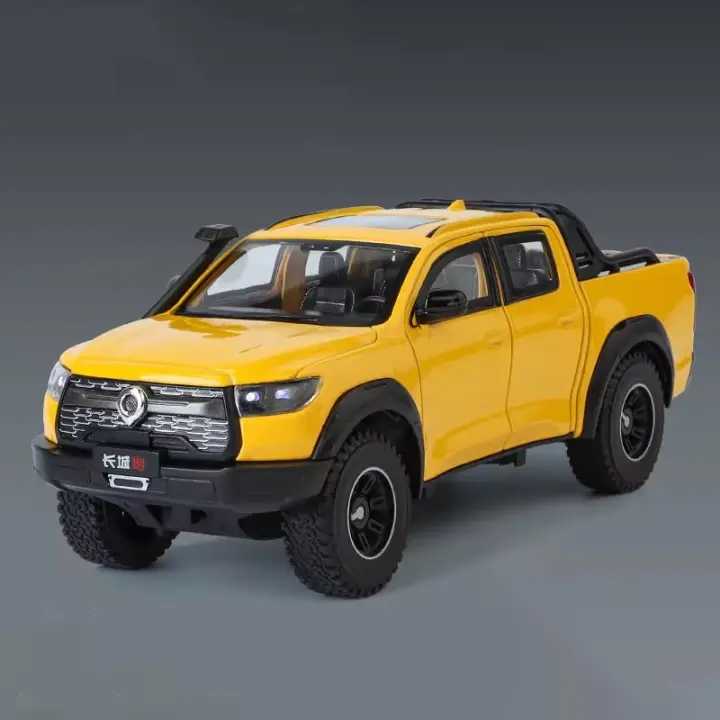 Modelo De Coche De Juguete a Escala 1:24 POER De Aleación De Metal Con Ruedas Libres De Arrastre Absorción De Choques Y Sonido Luz Camión Pickup Off-Road Para Niños - 1
