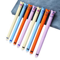 12Pcs Rotuladores De Gel 0.5mm Creativos Borrables De Color Azul/ Negro Con Animales De Elefante Oso Gato Suministros De Escritura Recargables Lavables - details 1