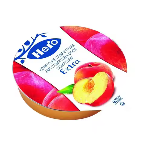 Confitura extra de melocotón en tarrina Hero - 25 grs - Caja de 120 unidades - Desayuno y merienda - 1