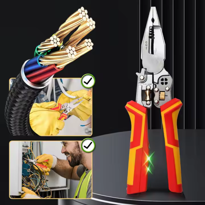 Alicates Multifuncionales 8-en-1 Para Electricistas Pruebas De Voltaje Cortar Cables Acrimatar Carbono Acero Herramienta De Cableado - 1