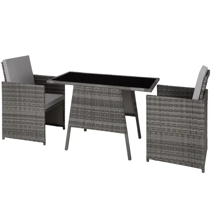 Tectake - Conjunto de ratán LAUSANNE, Diseño elegante y atractivo, Cojines extraíbles, Mesa con tablero de cristal extraíble - 1