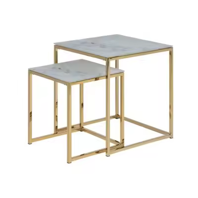 Conjunto de mesas Oakland F107, Muebles ES, Vidrio templado, Dorado, 45 x 45 x 50cm - 1