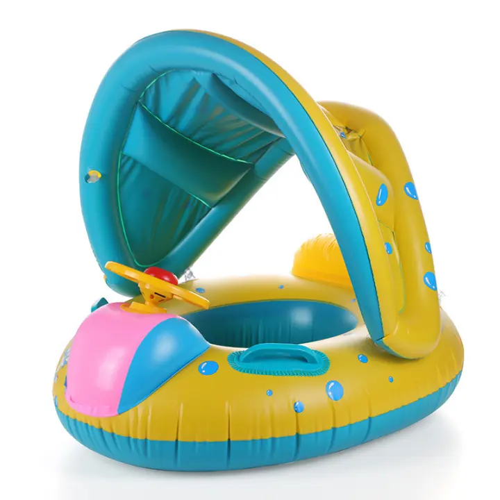 Baby pool float, baby inflatable swim ring with adjustable sunshade, baby pool float, safety seat, suitable for toddlers 6-36 months - 1