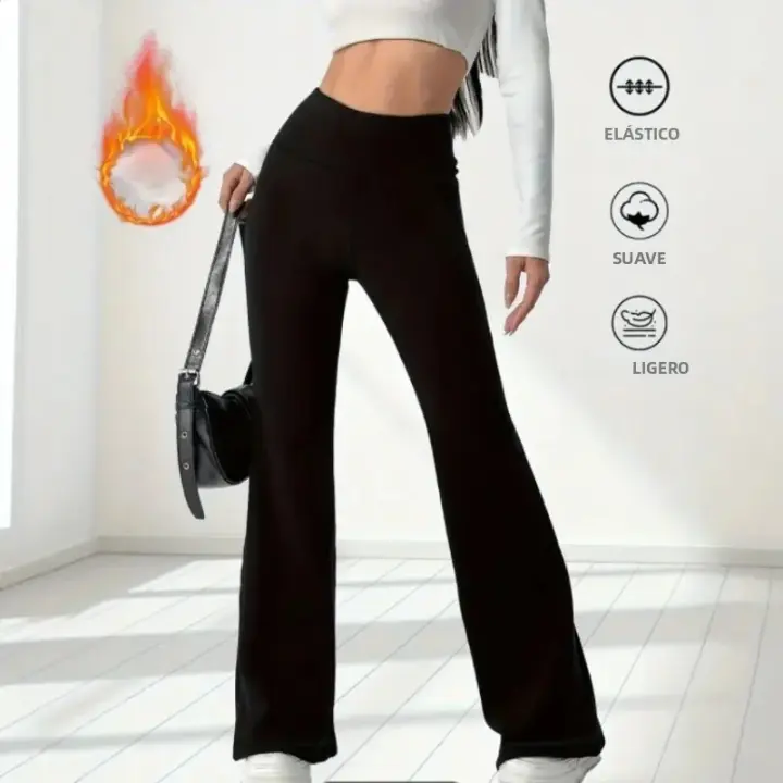 Leggings De Veludo Térmico Para Otoño E Invierno Con Cintura Alta Y Levantamiento De Caderas Pantalones De Yoga De Invierno Flared Y Anchos - 1