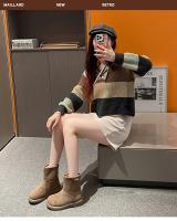 Botas De Tobillo Para Mujer Botines De Invierno Con Tacón Y Peluche Encima De La Rodilla Zapatos De Cuña Para Otoño Y Primavera - details 1