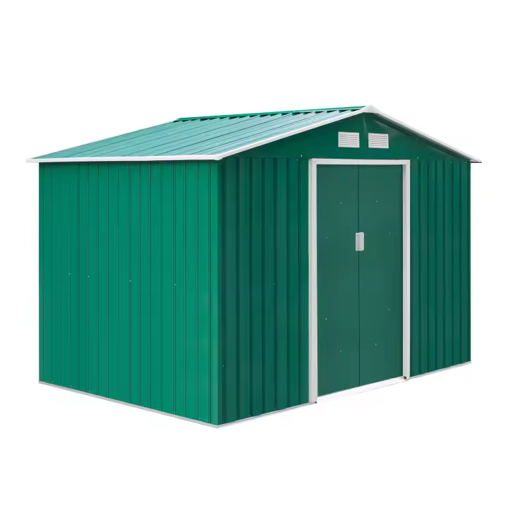 Outsunny Cobertizo de Jardín de Exterior 4,9 m² 277x195x192 cm Caseta de Jardín Metálica con 2 Puertas Corredizas Base Refuerzo (Suelo NO Incluido) para Patio Terraza - 1